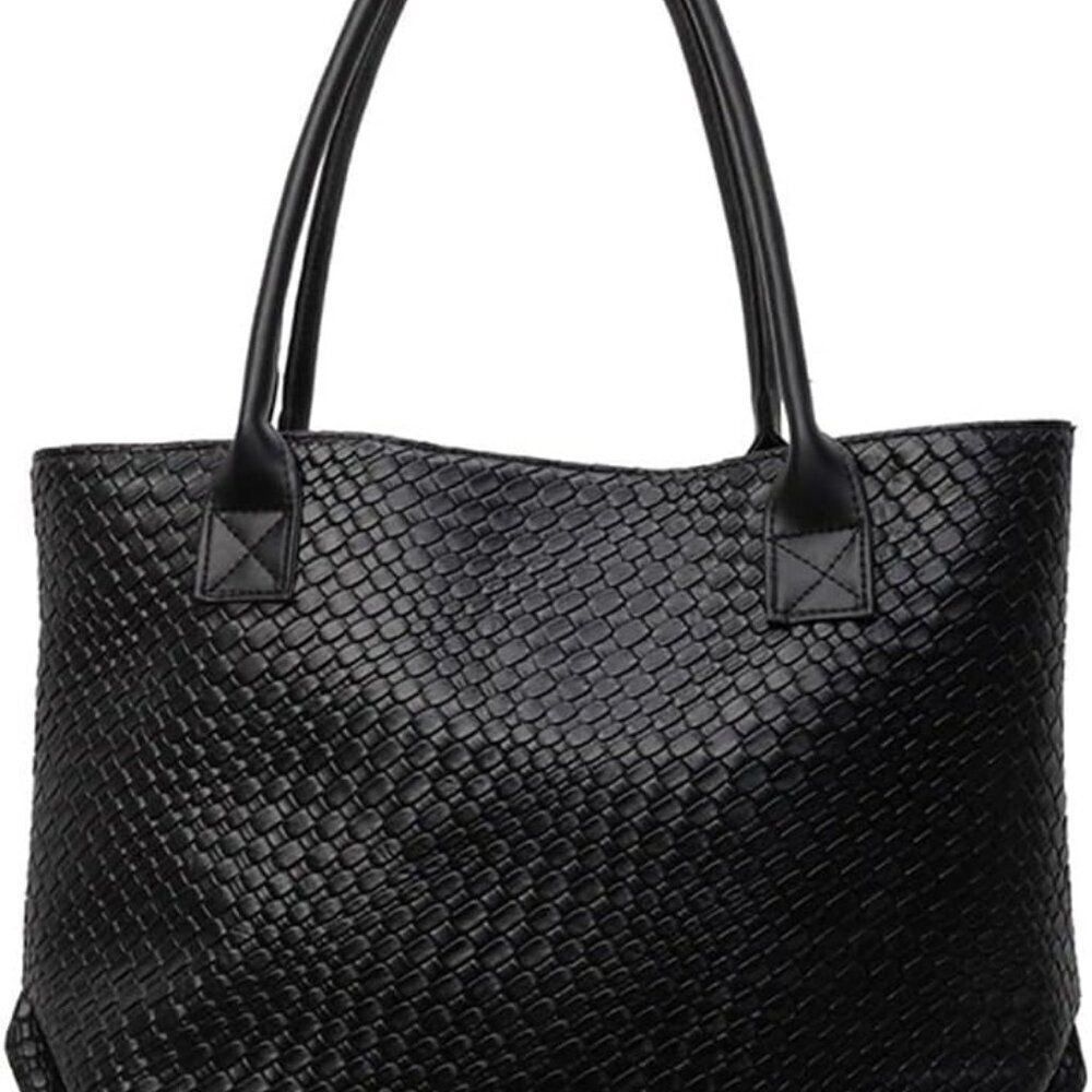 Woven Leather Tote Handbag Large Capacity Stylish Business Casual